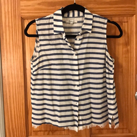 Madewell Striped Button Sleeveless Shirt - Picture 1 of 6